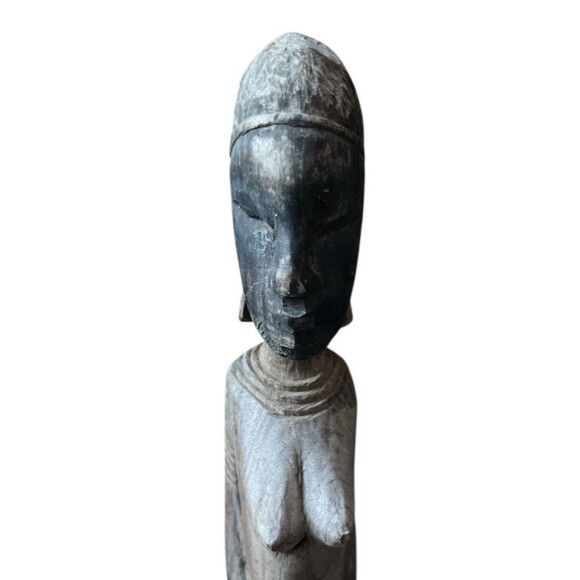 Vintage Hand Carved Woman Figure  Tribal Folk Art Wooden Sculpture 11" - Picture 2 of 6